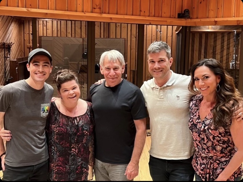 Stephen Schwartz, Stephen Oremus, and others at a demo recording session for one of the new songs for the Wicked movies